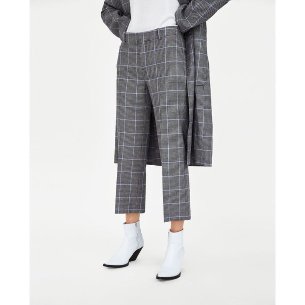 Zara Crop Check Plaid Houndstooth Pant